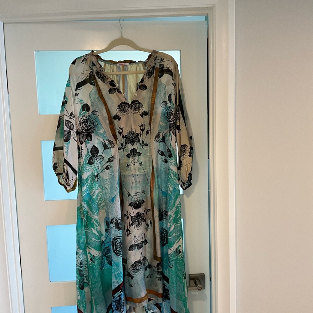 Johnny Was Multicolor Floral Midi silk Dress